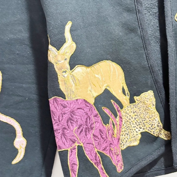 Vintage BON-LOOT GROSSE POINTE Women’s Black Appliqué Jacket Jungle Animals Sz M - Picture 3 of 11
